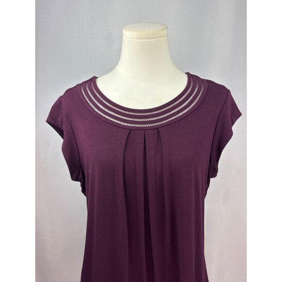 Daniel Rainn Womens Petite Medium Plum Top With Keyhole Back & Pleated Front Des - Picture 1 of 6